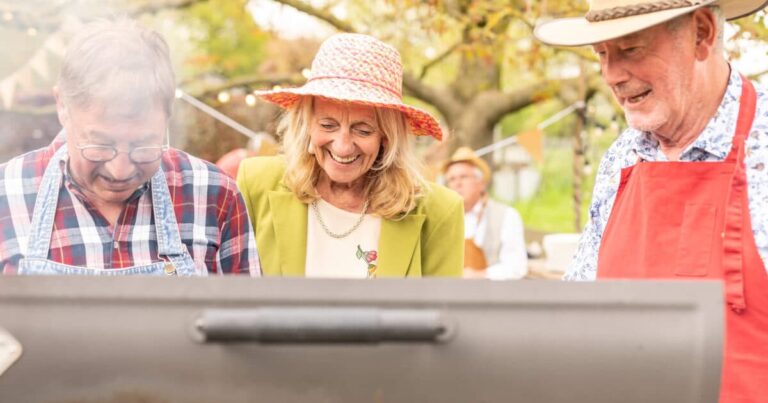 Settling into your new senior living home Group of people grilling