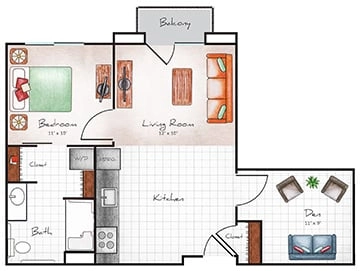 Independent Living One Bed / One Bath / Den 630 sq. ft.