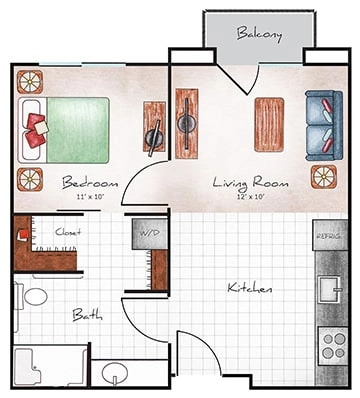 Independent Living One Bed / One Bath 520 sq. ft.