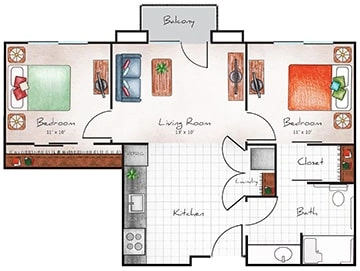 Independent Living Two Bed / One Bath 670 sq. ft.