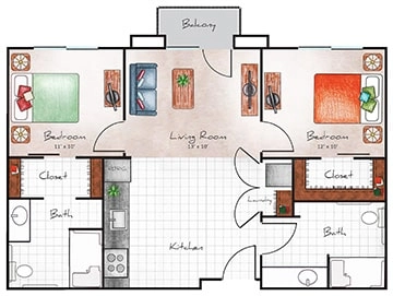 Independent Living Two Bed / Two Bath 788 sq. ft.