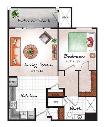 Independent Living One Bed / One Bath (Trevi & Samson) 630-763 sq. ft.