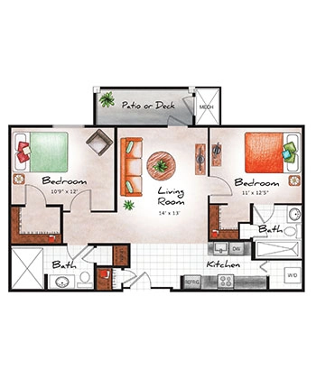 Independent Living Two Bed / Two Bath (Bellagio) 978 sq. ft.