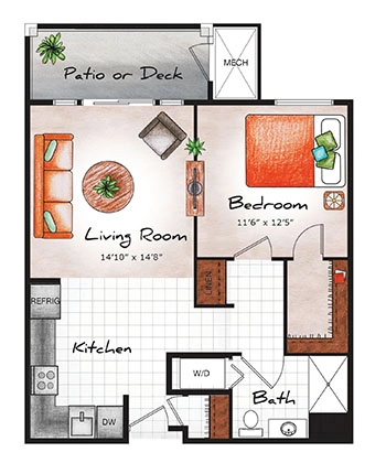 Assisted Living One Bed / One Bath (Trevi & Samson) 600-763 sq. ft.