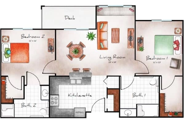 Independent Living Two Bed / Two Bath 973 sq. ft.