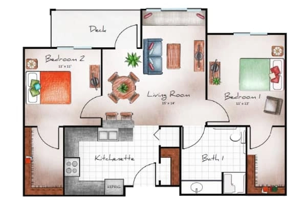 Independent Living Two Bed / One Bath 847 sq. ft.