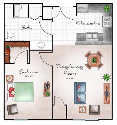 Independent Living One Bedroom 720 sq. ft.