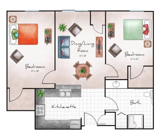 Independent Living Two Bed / One Bath 941 sq. ft.