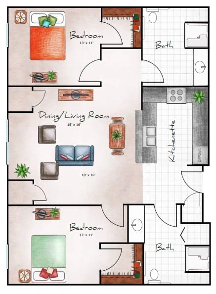 Independent Living Two Bed / Two Bath 1084 sq. ft.