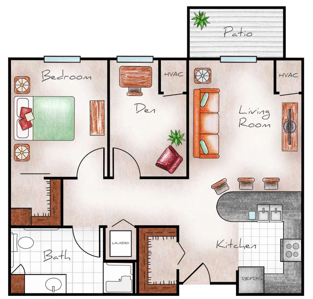 Independent Living One Bed / One Bath with Den 765 sq. ft.