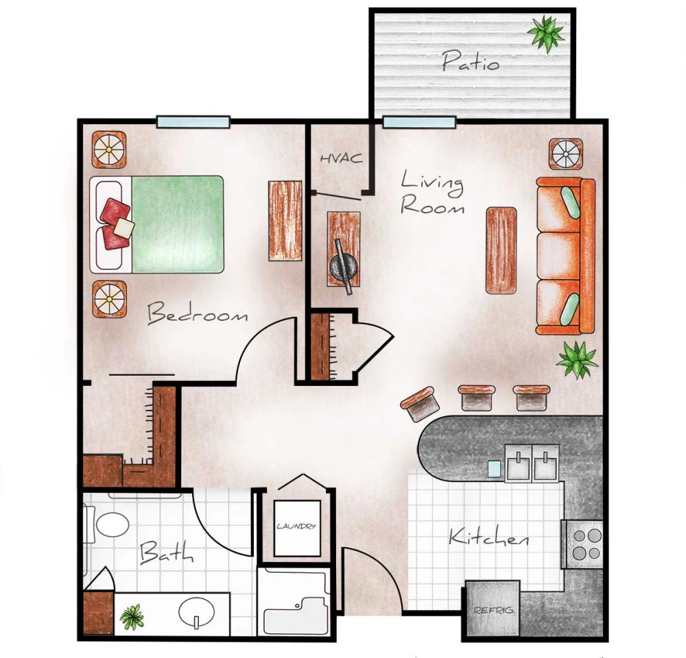 Independent Living One Bed / One Bath 620 sq. ft.