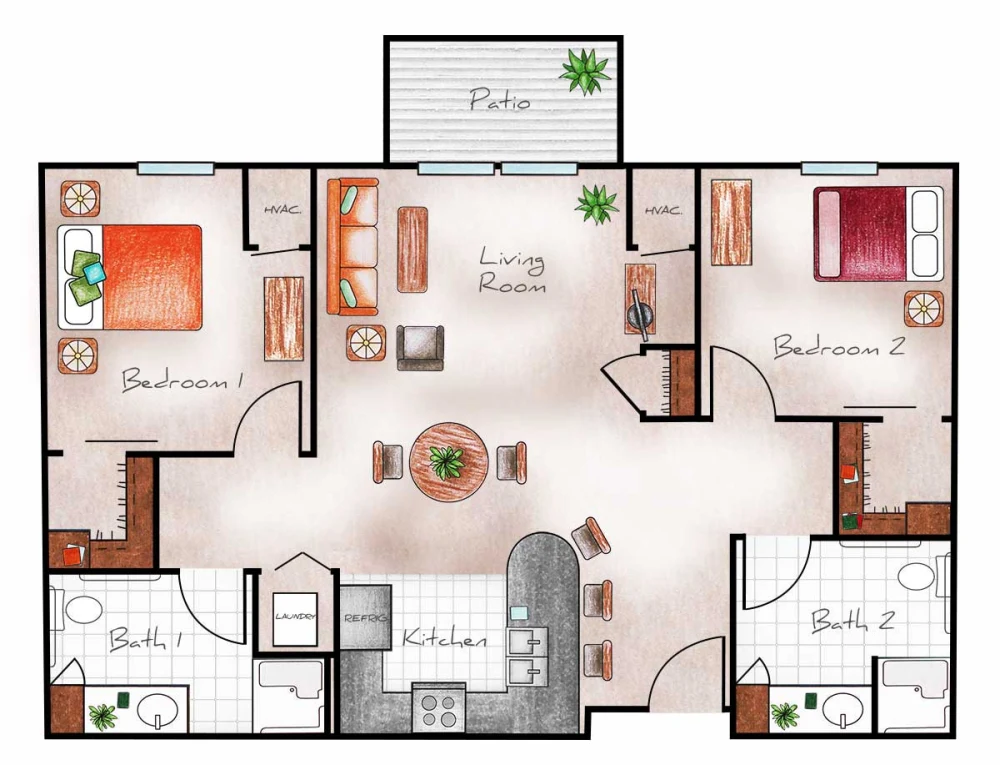 Independent Living Two Bed / Two Bath 975 sq. ft.