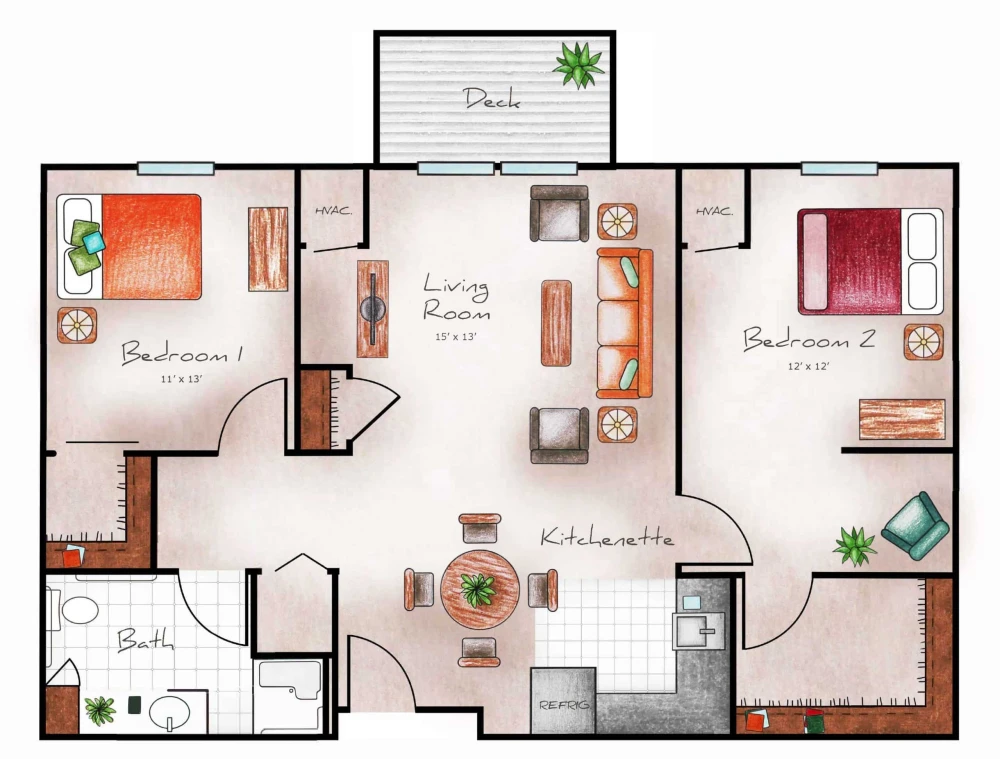 Independent Living Two Bed / One Bath 975 sq. ft.