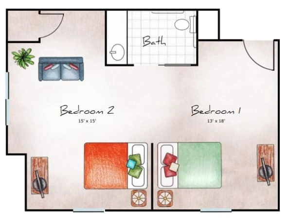 Memory Care Companion Suite 542-581 sq. ft.