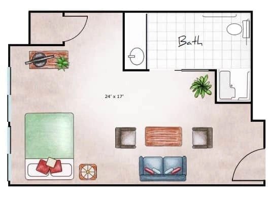 Memory Care Private Deluxe 429-492 sq. ft.