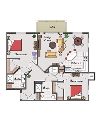 Independent Living Two Bed / Two Bath (Huntington) 1278 sq. ft.