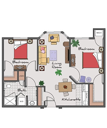 Assisted Living Two Bed / One Bath (Biltmore) 798 sq. ft.