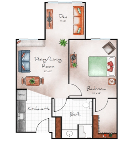 Assisted Living One Bed / One Bath / Den 605-922 sq. ft.