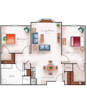 Assisted Living Two Bed / One Bath 835-890 sq. ft.