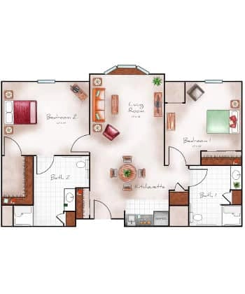 Assisted Living Two Bed / Two Bath 905-980 sq. ft.