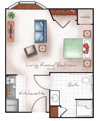 Assisted Living Studio 385-435 sq. ft.