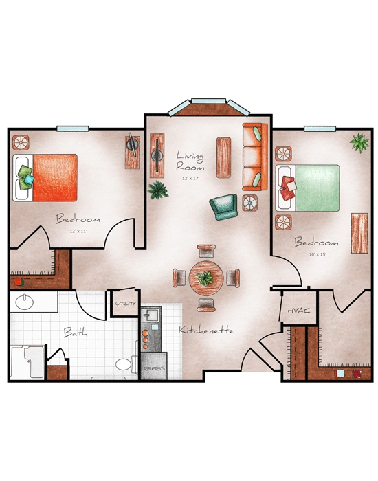 Assisted Living Two Bed / One Bath 902 sq. ft.