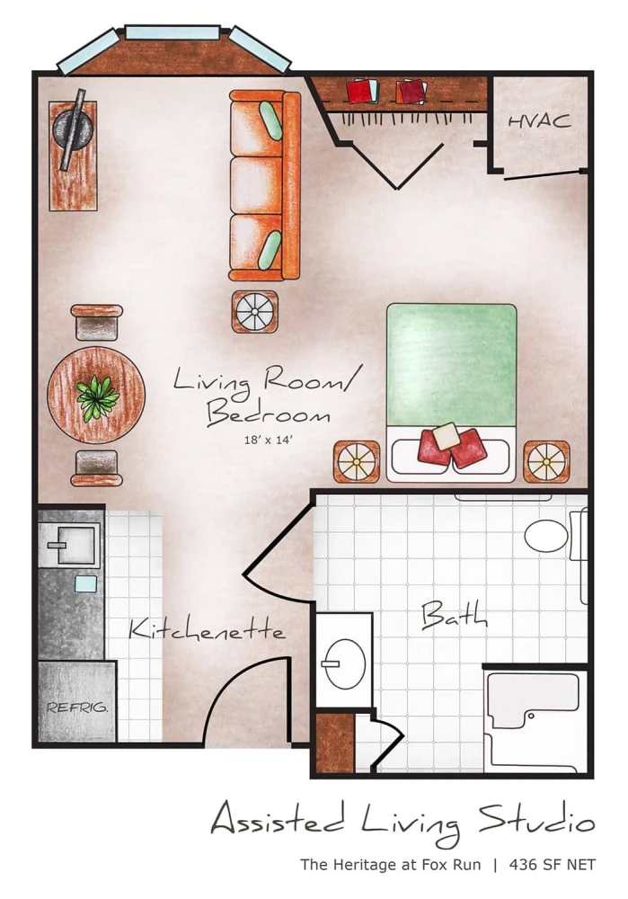 Assisted Living Studio 436 sq. ft.