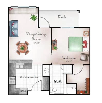 Independent Living One Bed / One Bath / Den 582 sq. ft.