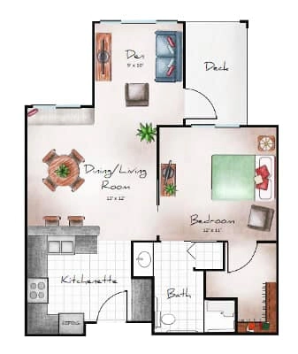 Independent Living One Bed / One Bath / Den 634 sq. ft.