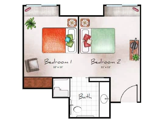 Memory Care Companion Suite 364-382 sq. ft.