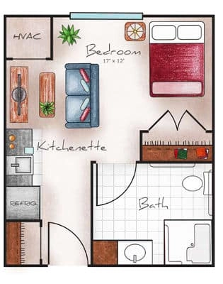 Assisted Living Studio 215-345 sq.ft