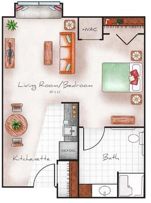 Assisted Living Studio Deluxe 480 sq. ft.