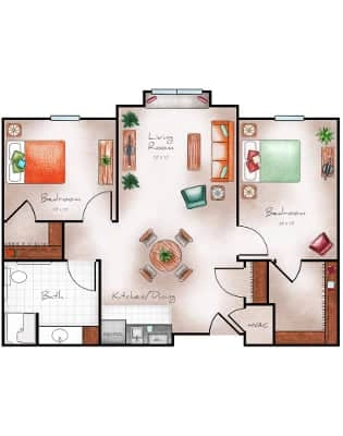 Assisted Living Two Bed / One Bath 896 sq. ft.