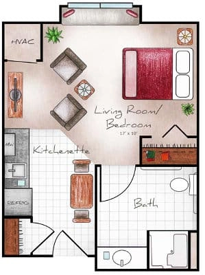 Assisted Living Studio 375 sq. ft.