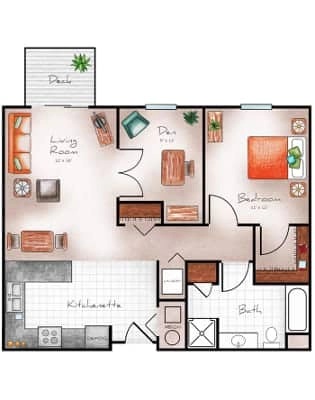 Independent Living One Bed / Den 884 sq. ft.