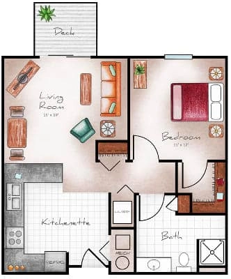 Independent Living One Bed / One Bath (Shower) 720 sq. ft.