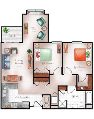 Independent Living Two Bed / One Bath / Den 1084 sq. ft.