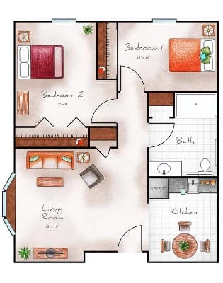 Assisted Living Two Bed / One Bath 770 sq. ft.