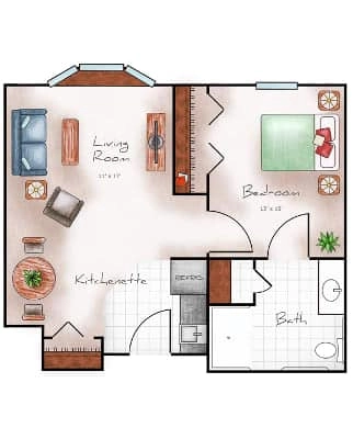 Assisted Living One Bed / One Bath 550 sq. ft.