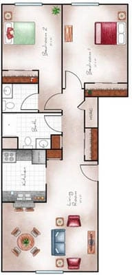 Independent Living Two Bed 1 1/2 Bath 925 sq. ft.