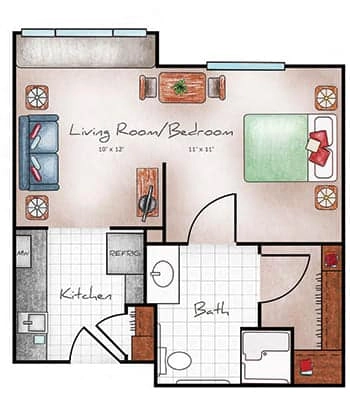 Assisted Living Studio 421 sq. ft.