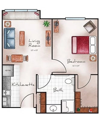 Assisted Living One Bed / One Bath 545 sq. ft.