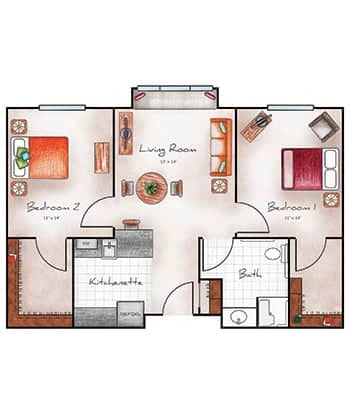 Memory Care Companion Suite 357-385 sq. ft.