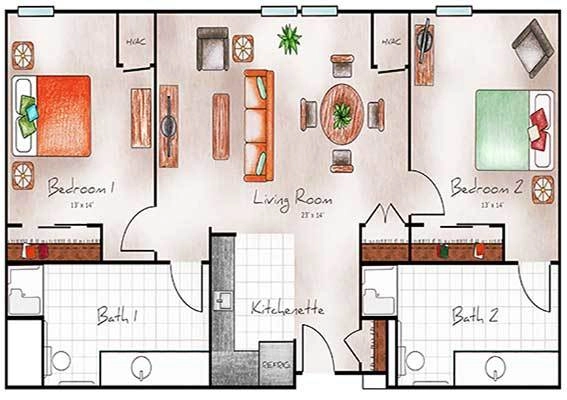 Assisted Living Two Bed / Two Bath 1202 sq. ft.