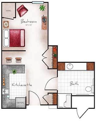 Assisted Living Studio 383 sq. ft.