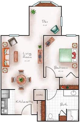 Assisted Living One Bed / One Bath / Den 694 sq. ft.