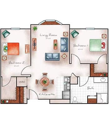 Assisted Living Two Bed / One Bath 890 sq. ft.