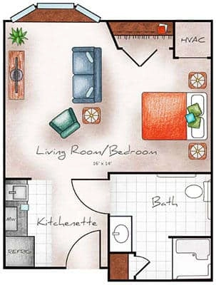 Assisted Living Studio 435 sq. ft.