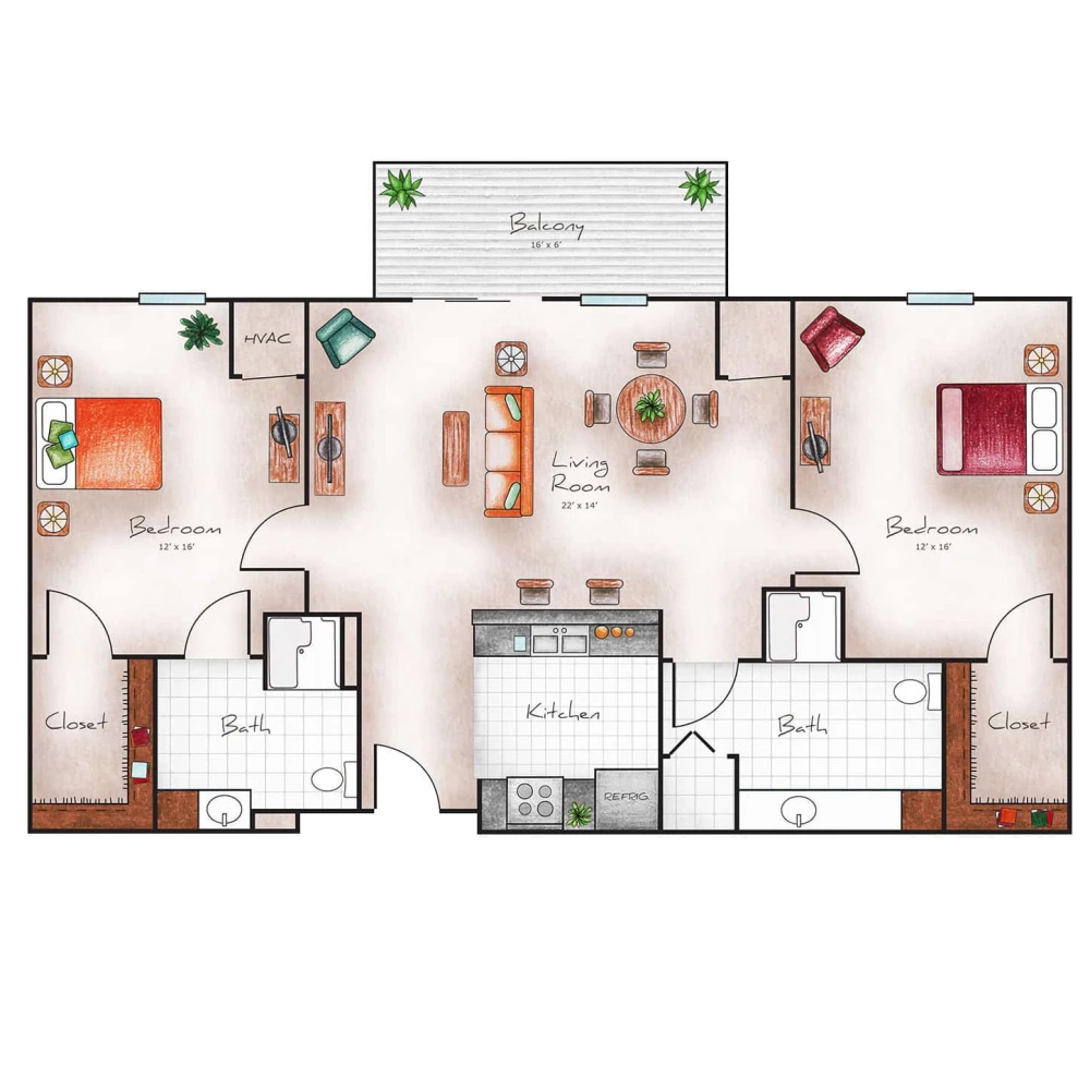 Independent Living Two Bed / Two Bath 1138 sq. ft.