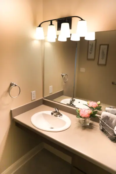 The Heritage at Fountain Point assisted living apartment sink and vanity